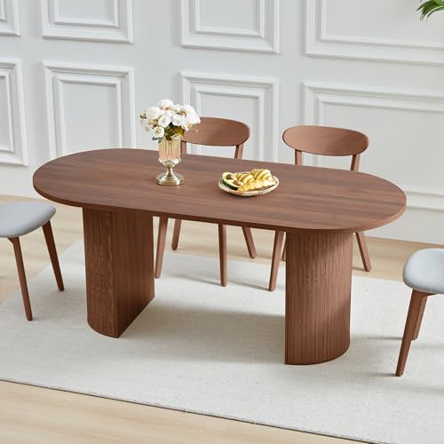 70.8 Inch Dining Table for 4-6 People, Oval Kitchen Table with Semi-Cylindrical Legs Base, Modern Farmhouse Round Dinner Tables for Dining Room Kitchen Living Room (Walnut) ProductsLogo