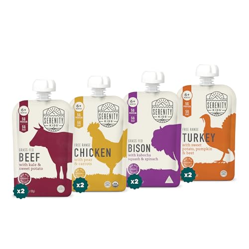 Serenity Kids 6+ Months Baby Food Pouches - Ethically Sourced Meat & Organic Veggies - High Protein Savory Baby Puree Pouches for Baby Snacks - 3.5 Oz, 8 Pack ProductsLogo