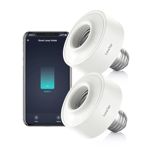 LoraTap Smart WiFi Bulb Socket E26 2 Pack Wi-Fi LED Light Bulb ﻿Timer Lamp Holder Adapter, Voice Control with Amazon Alexa and Google Home, Smart Life App Control from Anywhere by Phone, 30W Max. ProductsLogo