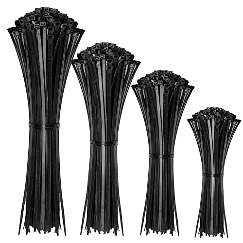Cable Zip Ties,400 Pack Black Assorted Sizes 12+8+6+4 Inch,Multi-Purpose Self-Locking Nylon Cable Cord Management ,Plastic Wire Ties for Home,Office,Garden,Workshop. By HAVE ME TD ProductsLogo