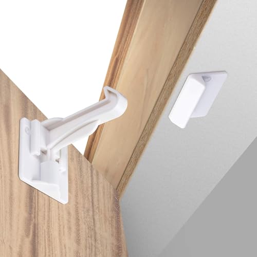 Upgraded Invisible Baby Proofing Cabinet Latch Locks (10 Pack) - No Drilling or Tools Required for Installation, Works with Most Cabinets and Drawers, Works with Countertop Overhangs, Highly Secure ProductsLogo