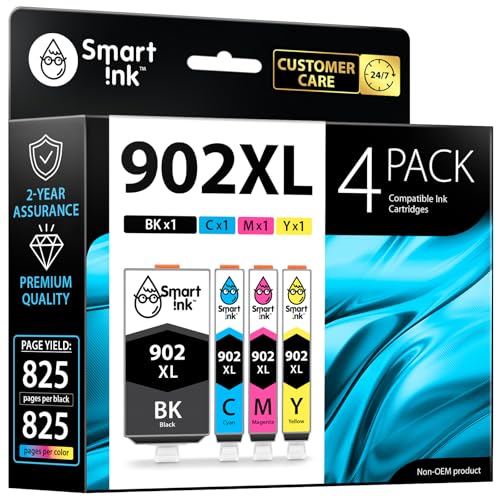 Smart Ink Compatible Ink Cartridge Replacement for HP 902 XL 902XL (4 Combo Pack) to use with Officejet Pro 6978 6968 6974 6975 6960 Officejet 6951 6954 6956 6958 Printers ProductsLogo