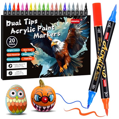Acrylic Paint Pens Markers, 20 Colors Dual Tips Waterproof Paint Markers For Rock Painting, Fabric, Metal, Glass, Wood, Canvas, Ceramic, Plastic, Non-Toxic & Odor, Premium Art And DIY Craft Supplies ProductsLogo