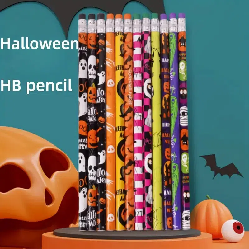 48 Halloween pencils, Halloween Gift Halloween cartoon Reward Halloween Party Gift stationery pens, Halloween school classroom gifts, 12 styles ProductsLogo