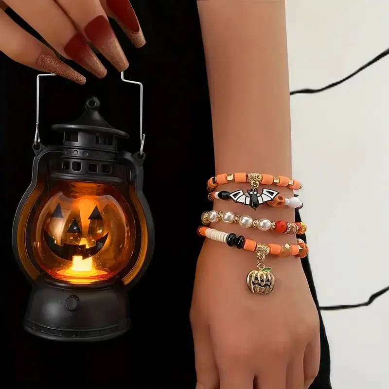 24 piece set, Halloween beaded Elastic bracelet Goth Horror Ghost Pumpkin Spider Cat Witch Charm Bracelet - Halloween Costume Jewelry Gifts, Halloween decorations, Halloween Interior Decorations, Halloween Outdoor Decorations, Halloween Party ProductsLogo