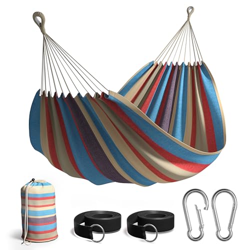 Sorbus® Brazilian Double Hammock - Extra-Long Two Person Portable Hammock Bed for Indoor or Outdoor Spaces - Hanging Rope, Carrying Pouch Included (Blue/Sand/Purple/Red Stripes) ProductsLogo