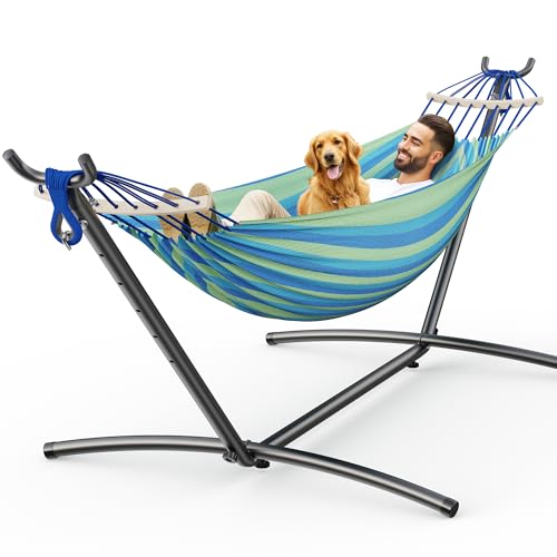 ANAGOO Double Hammock, Heavy Duty Portable, 500 lb Weight Capacity, Perfect for Both Indoors and Outdoors, 2 Person Hammock with Carrying Bag, Wide Blue ProductsLogo