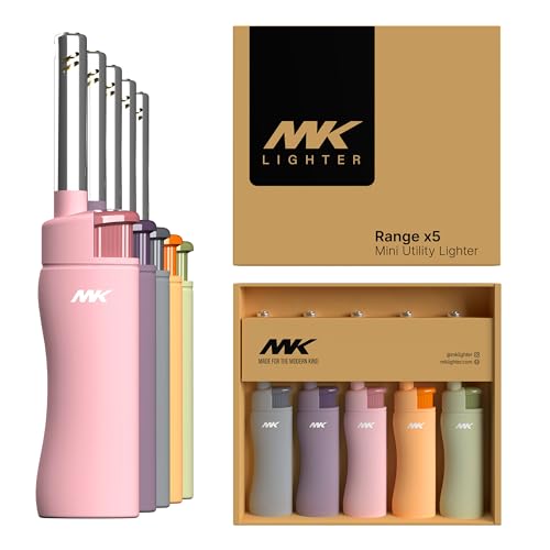 MK Candle Lighter, Butane Refillable Wind-Resistant Flame, 5-Pack for BBQ, Camping, Outdoor Use (Pastel-5pc) ProductsLogo
