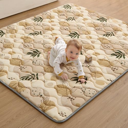 Blissful Diary Baby Play Mats for Floor, 71x59 Inch Extra Thicker & Large Soft Cushioning Foam Playmats for Babies and Toddlers, Foldable Washable Baby Crawling Mat for Playpen, Earth Tones Design ProductsLogo