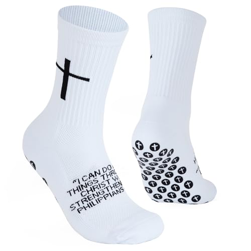 Cross Grip Soccer Socks - Anti-Slip Grips Sports Sock with Cross for Religious Men and Women Breathable Thickened Sole Available for US 6-13 ProductsLogo