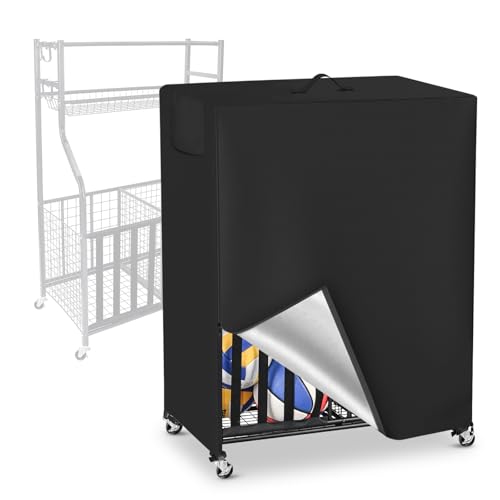 MUTUSHI Basketball Rack Cover Garage Sports Equipment Organizer Cover for Ball Storage Rack Waterproof & Dustproof Sports Organizer Bag 38" L x 18" W x 45" H Black ProductsLogo