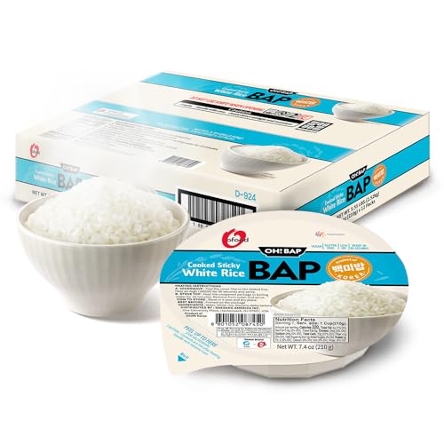 Premium Instant Rice | Sticky Sushi Rice | 0 Trans Fat/ 0 Cholesterol/ 0 Sodium | Ready in 90 Secs | Gluten-Free | Healthy Sticky White Rice Bowls (Bap) – [WHITE Rice |12 Pack] | Long Shelf Life - O'Food ProductsLogo