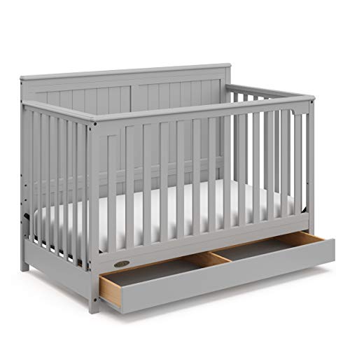 Graco Hadley 5-in-1 Convertible Crib with Drawer (Pebble Gray) – GREENGUARD Gold Certified, Crib with Drawer Combo, Full-Size Nursery Storage Drawer, Converts to Toddler Bed, Daybed ProductsLogo