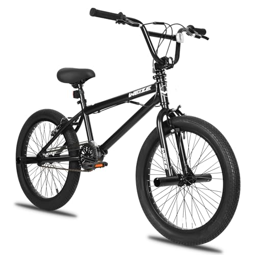 WEIZE Freestyle BMX Bike, 20 inch Trick Bicycle for Kids, Hi-Ten Steel Frame, 360 Degree Rotor Freestyle, 4 Pegs Single Speed Teen Bike for Boys Girls & Beginner-Level to Advanced Riders, Matte Black ProductsLogo