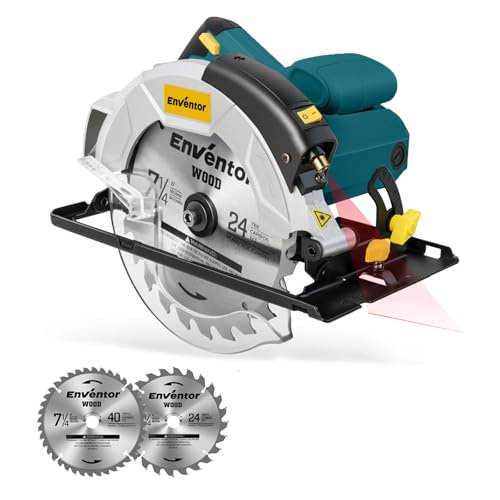 Enventor 7-1/4-Inch Circular Saw, 10A Pure Copper Motor Electric Circular Saws with Laser Guide, 2 Blade Saws (40T/24T), Adjust Cutting Angle from 0° to 90°, Single Handed Bevel, 5800RPM, Blue ProductsLogo