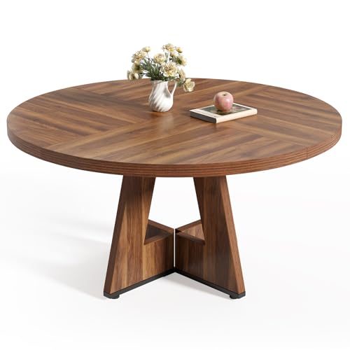 LITTLE TREE Round Dining Table for 4-6 People, 47 Inches Dining Room Table with Wooden Pedestal Base, Brown Dinner Tables, Circle Kitchen Tables for Dining Room, Kitchen, Living Room(Table Only) ProductsLogo