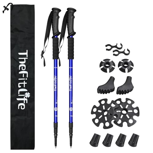 TheFitLife Nordic Walking Mountaineering Anti Shock Hiking Trekking Walking Trail Poles, 2-Pack, Folding Collapsible Alpenstocks, Ultralight for Travel Mountaineering (Blue) ProductsLogo