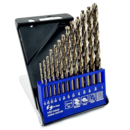 Pro Edge Technology Cobalt Drill Bit Set, M35 High Speed Steel Drill Bits for Stainless Steel, Cast Iron and Wooden Plastics, DIY with Index Storage Box (Copper, 1/16"-1/4" 13pcs) ProductsLogo
