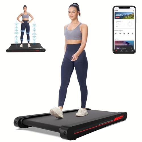 Walking Pad Treadmill with APP, 3 in 1 Under Desk Treadmills, 2.5HP Low Noise Walking Vibration Pad with Remote Control,Portable Treadmill for Home Office, Red ProductsLogo