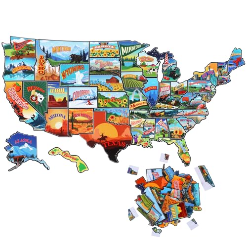 Xuhal 50 Pcs United States Map Fridge Magnets USA Souvenirs Us Individual State & Province Refrigerator Magnets Set for Travel Gift Destination of States Visited(Elegant,Become A Map) ProductsLogo