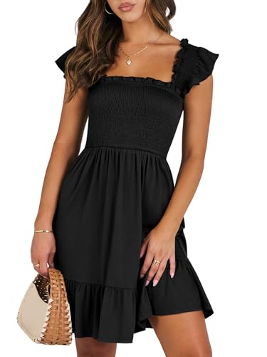 ANRABESS Women's Summer Casual Sleeveless Square Neck Dress 2025 Smocked Ruffle Backless Boho Beach Cute Teen Short Sundress Black Medium ProductsLogo