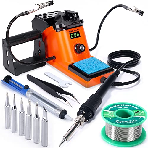 YIHUA 926 III 60W LED Display Soldering Iron Station Kit w 2 Helping Hands, 6 Extra Iron Tips, Roll of Lead-Free Solder, Solder Sucker, S/S Tweezers, °C/ºF Conversion, Auto Sleep & Calibration Support ProductsLogo