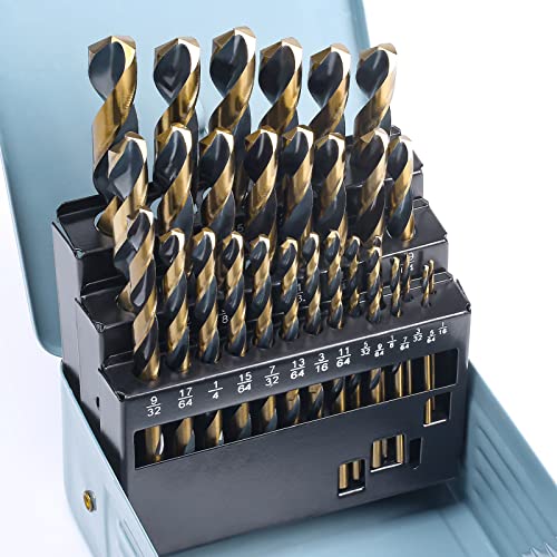 CaRoller 29Pcs Drill Bit Set, 135 Degree Tip High Speed Steel with Black and Gold Finish, Stainless Steel, Plastic and Wood with Metal Indexed Storage Case 1/16"-1/2" (29pcs Black and Gold) ProductsLogo