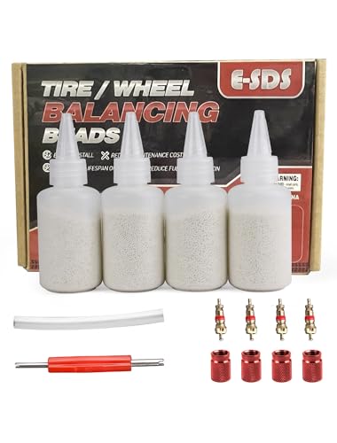 E-SDS Tire Balance Beads, Tire Beads for Balance, Tire/Wheel Balancing Beads for Car/RV/Truck/Motorcycle with Installation Tools (4oz x 4pk) ProductsLogo