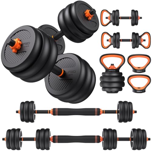FEIERDUN Adjustable Dumbbells, 45lbs Free Weight Set with Connector, 4 in1 Dumbbells Set Used as Barbell, Kettlebells, Push up Stand, Fitness Exercises for Home Gym Suitable Men/Women ProductsLogo