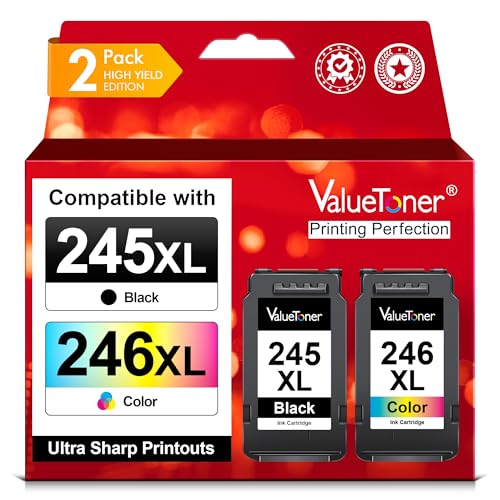 Valuetoner 245XL Ink Cartridge Replacement for Canon 245XL 246XL Combo Pack PG-245XL CL-246XL for Pixma TR4520 TR4527 MG2522 MG2520 MX490 MX492 TS202 TS302 TS3320 MG2920 Printer (Black, Color) ProductsLogo
