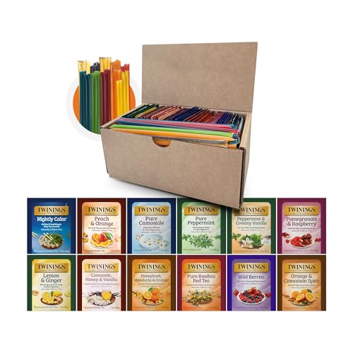 Twinings 48 Tea Bags Herbal Variety Pack, Bundle with 20 Flavored Honey Sticks – 12 Flavors Caffeine-Free Individually Wrapped Teas for Gift Basket, Office, Lobby Refreshments ProductsLogo