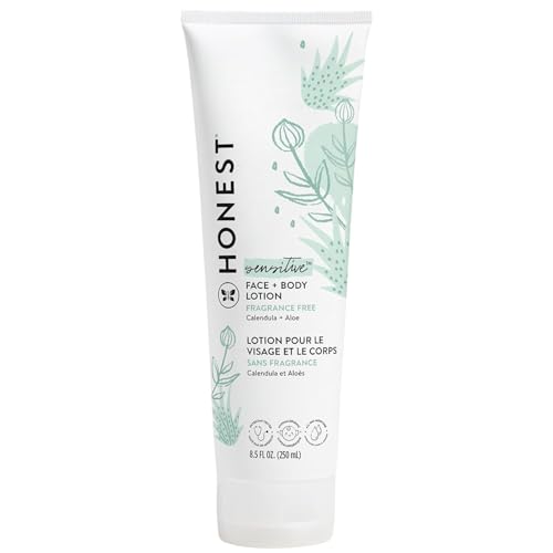 The Honest Company Hydrating Face + Body Lotion | Fast Absorbing, Naturally Derived, Hypoallergenic | Fragrance Free Sensitive, 8.5 fl oz ProductsLogo