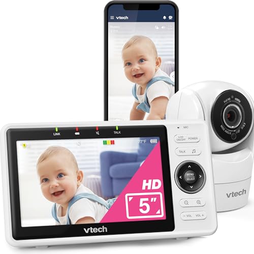 VTech Upgraded Smart WiFi Baby Monitor, 1080p FHD Camera and 5" HD IPS Display, Free App with Motion Video, Sound/Motion Detection and Notifications, Fully Remote Pan-Tilt-Zoom: VM901 ProductsLogo