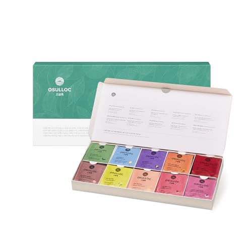 OSULLOC Premium Tea Collection (40 count, 10 flavors x 4 ea), Assorted Tea bag Sampler, Tea Gift sets for Tea lover, Self Care Gift Box, Premium Organic Pure & Blended Tea from Jeju ProductsLogo