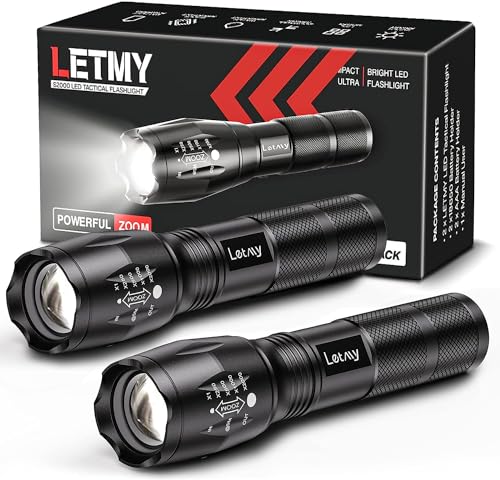 LETMY Tactical Flashlight S2000-2 Pack Bright Military Grade LED Flashlights High Lumens - Portable Handheld Flash Light, 5 Modes Zoomable Waterproof Flashlights for Home Emergency Camping Outdoor ProductsLogo