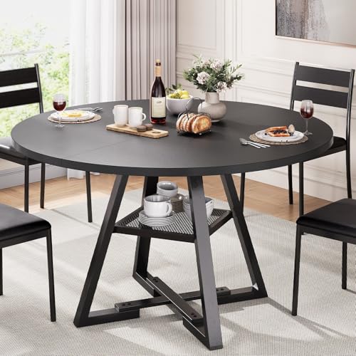 Jocoevol Round Dining Table for 4,Kitchen Dining Room Circle Dinner Pedestal Table,Space Saving Wood Kitchen & Dining Room Furniture (Black, 47In) ProductsLogo