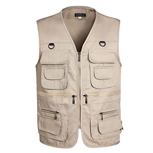LISUHEPEAL Men's Fishing Vest Summer Outdoor Work Safari Travel Photo Khaki Vests with Multi Pockets For Men (S18-Khaki, M) ProductsLogo