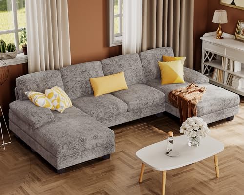 Furmax Sectional Couches for Living Room, U-Shaped Sofa Couch with Linen Fabric, 4 Seat Sofa Set with Double Chaise for Apartment (Fabric, Grey) ProductsLogo
