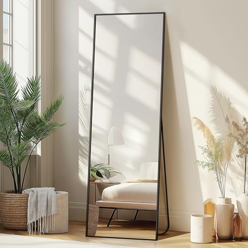 Delma Wall Full Length Mirror,Standing Mirror Full Body,Large Floor for Wall Door Bedroom Bathroom Living Room with Aluminium Frame(with Stand,56x15-Black) ProductsLogo