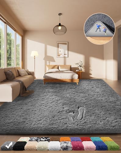 Ophanie Area Rugs for Living Room Bedroom, Upgrade Non-Slip Fluffy Soft Grey Shag Carpet, Indoor Floor Gray 4x6 Fuzzy Shaggy Living Room Plush Rug for Kids Home Dorm Decor Aesthetic ProductsLogo