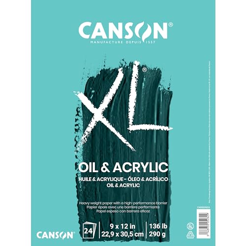 Canson XL Series Oil and Acrylic Paper, Foldover Pad, 9x12 inches, 24 Sheets (136lb/290g) - Artist Paper for Adults and Students ProductsLogo