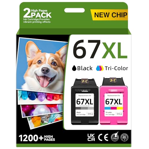 67XL Printer Ink Compatible for HP 67XL Ink Cartridges Black Color Combo Pack Compatible for HP Ink 67 Fit for DeskJet 2700e 2700 2855e 2827e 2755e 2755 4155e 4255e for Envy 6000 6055e 6400 Printer ProductsLogo