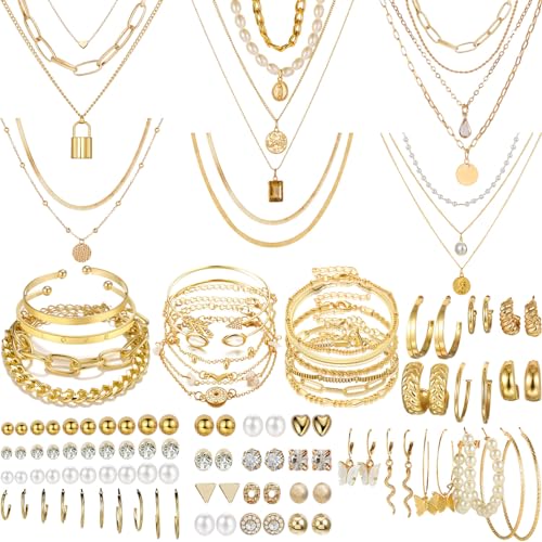 NEWITIN 69 Pieces Gold Jewelry Set for Women Fashion Costume Jewelry Gold Plated Necklace Bracelet Earrings Set for Women ProductsLogo