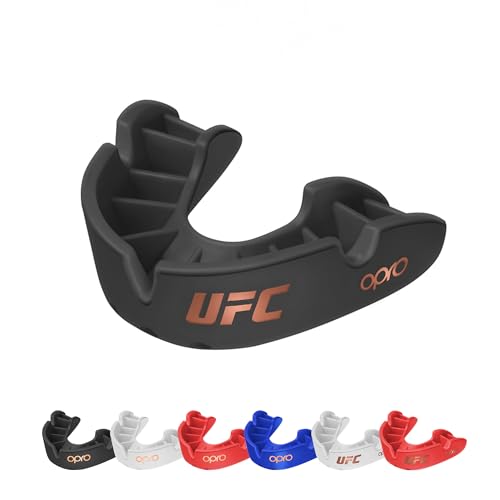 OPRO Bronze Level Sports Mouthguard – Custom-Fit, Breathable, Slim Design – Protective Mouth Guard for Football, Wrestling, Boxing, MMA, Lacrosse & All Contact Sports, Case Included – UFC Red, Adult ProductsLogo
