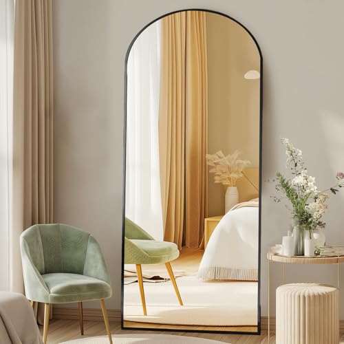 DUMOS Arched Full Length Mirror with Stand 64"x21" Floor Standing Aluminum Frame for Bedroom Body Hanging Leaning Modern Simple Home Decor Shatter-proorf Nano Glass Wall Living Room Cloakroom Black ProductsLogo