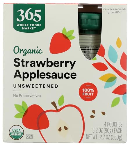 365 by Whole Foods Market, Organic Strawberry Applesauce Pouches, Unsweetened, 3.2 Ounce (Pack of 4) ProductsLogo