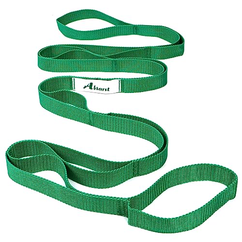 Abiarst Stretching Strap Yoga Straps for Physical Therapy, 10 Loops Non-Elastic Stretch Band for Pilates, Flexibility, Exercise and Gymnastics (Green) ProductsLogo