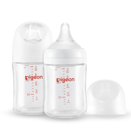 Pigeon Glass Nursing Bottle Wide Neck, Anti-Colic, Streamlined Body, Natural Feel, Easy to Clean, Heat-Resistant, 5.4 Oz(Pack of 2), Includes 2pcs SS Nipples (0m+) ProductsLogo