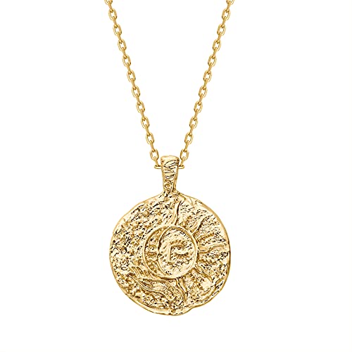 PAVOI 14K Gold Plated Engraved Coin Pendant | Byzantine Coin Necklace | Bohemian Necklace (Moon - Yellow) ProductsLogo
