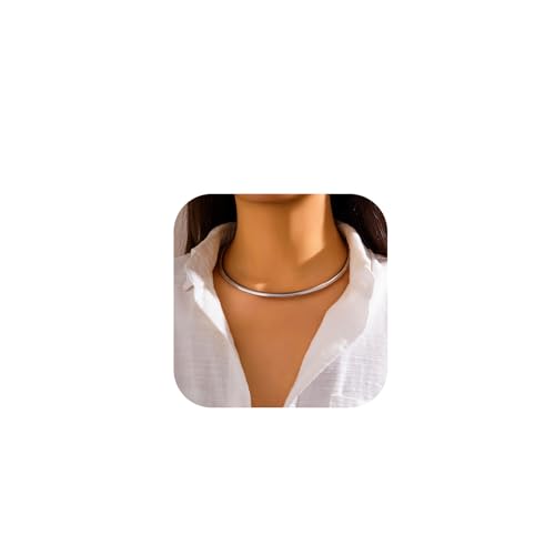 Rotaiboes Simple Metal Collar Necklace Open Round Clavicle Chain Summer Beach Body Chain Jewelry Festival Statement Collar Choker Necklace for Women (Silver) ProductsLogo
